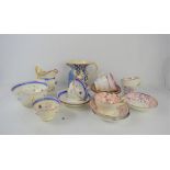 A group of Victorian porcelain to include cups and saucers, bowl, and a Masons jug.