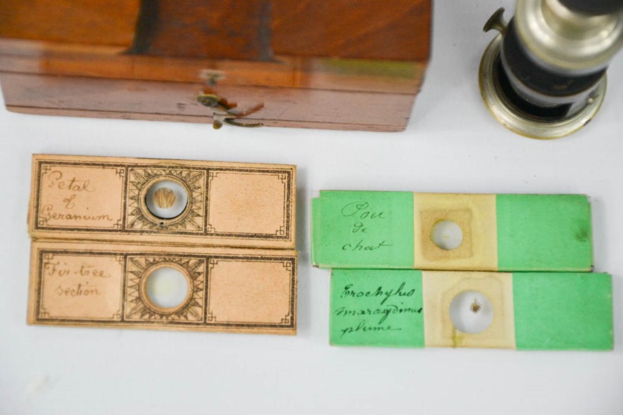 A pocket microscope by Thompson & Co Mathematical Instrument Makers of Liverpool, with four slides - Image 3 of 3