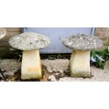 A pair of antique stone staddle stones.