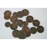 A group of coins to include - George IV - George III - St Helena halfpenny - Napoleon III - Victoria