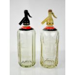 Two Spencers of Bromsgrove glass vintage soda water bottles, 32cm high,