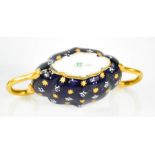 A fine 19th century Coalport cobalt blue and gold jewelled porcelain twin handled bowl, A7637, 7cm