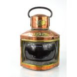 A copper ships lantern, Port, London Docks manufacturers, 35cm high.