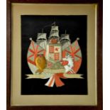 A wartime embroidered panel depicting the Royal Coat of Arms, 43 by 34cm.