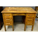 A vintage oak desk.