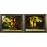 A pair of Georgian reverse paintings on glass, titled Unlucky Girls and Mischievous Boys, 16 by