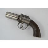 A 19th century English six shot percussion pepperbox revolver
