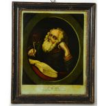 A reverse painting on glass depicting St Mark, dated October 7th 1799 by Haines & Son, 25 by 19cm.