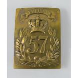 57th regiment on foot brass shako plate