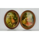 A pair of oval reverse paintings on glass, both titled Fashion, one by Margaret Ellaway, the other