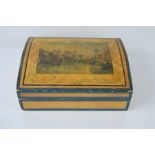 Vintage wooden box depicting the Tower of London with playing cards for contract bridge