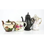 Four ceramic tea pots, including a Torquay ware example.