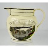 A Victorian Creamware Sunderland jug; depicting the West View of the Cast Iron Bridge over the River