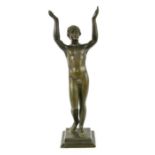 A Neoclassical bronze figure, cast with arms raised upwards, 30cm high.