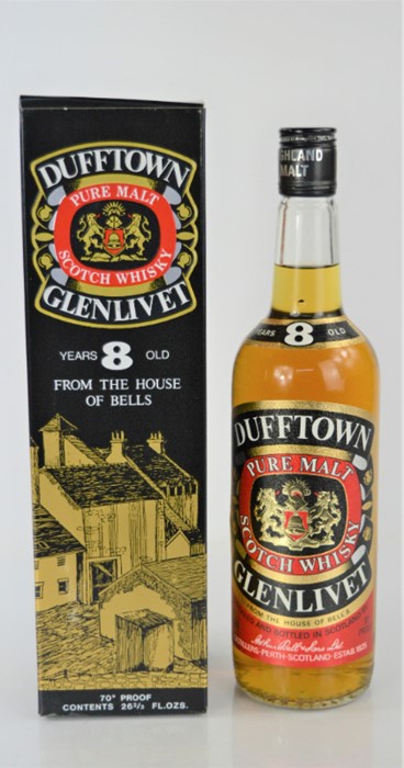 A bottle of Dufftown Glenlivet 8yr old whisky