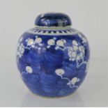 A Chinese blue and white porcelain ginger jar and cover, painted with prunus blossom, four-