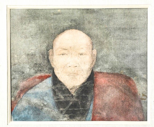 A Tibetan gouache on silk, painted with a portrait of a monk. - Image 2 of 2