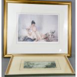 Two William Russell Flint limited edition prints; Lady kneeling beside two pots, and a reclining