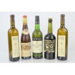 A group of vintage port, wine and sherry to include Clubland white port, Tio Pepe sherry , Domaine
