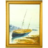 An unsigned oil on canvas, fishing boat.