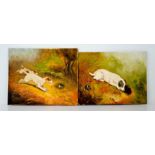 Two unframed oil on boards depicting Jack Russell dogs - unsigned