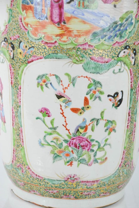 A 19th century Chinese famille vert Rouleau vase, painted in polychrome enamels with gilded - Image 3 of 3