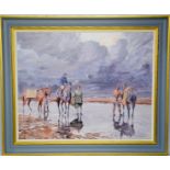 Daniel Crane (20th century): Horses on Holkham Beach, print on canvas, 99 by 79cm.