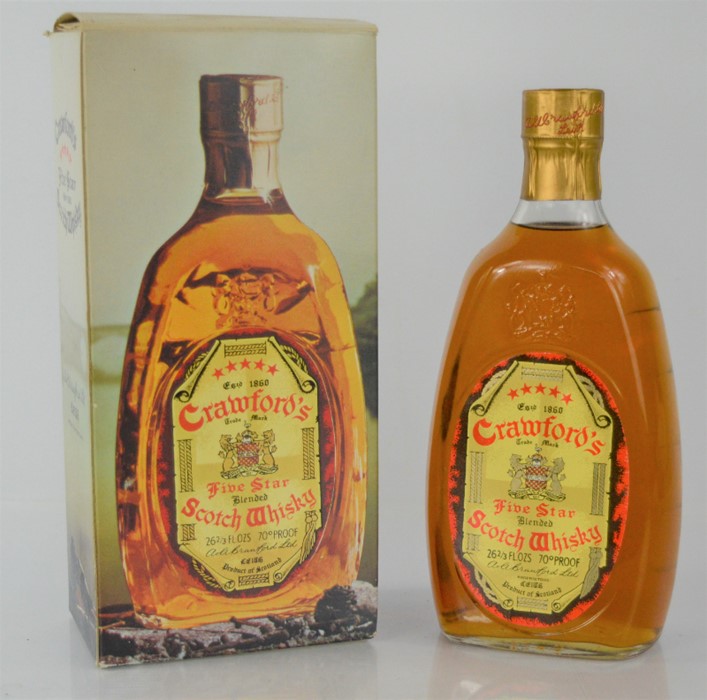 A bottle of Crawford's five star blended Scotch whisky