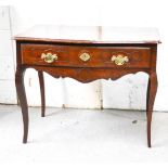 A 19th century walnut continental side table, with serpentine front, with a single drawer, and