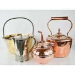 A quantity of brass and copper to include kettle, jam pan and other items.