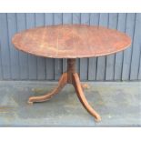 A 19th century tilt-top pedestal table with tripod base.