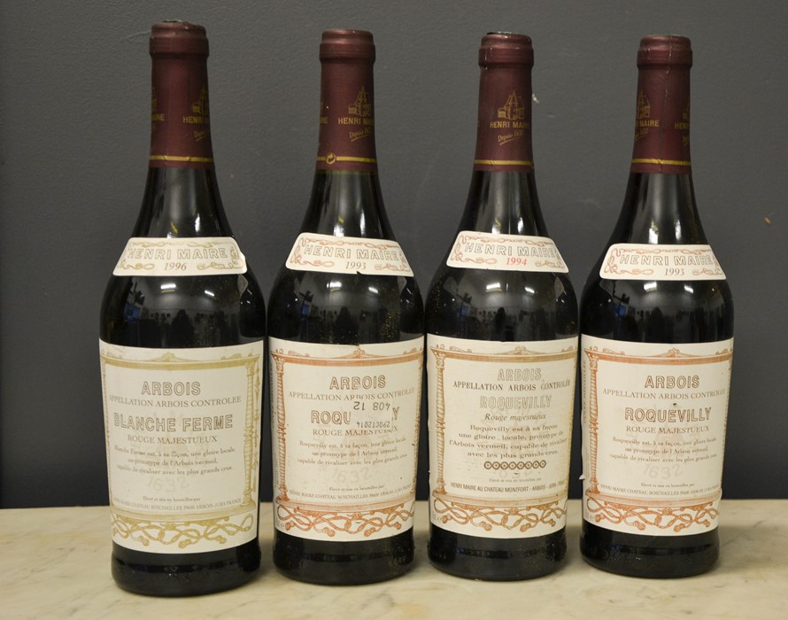 Four bottles of Henri Maire: 1994, 1996, two 1993, Roquevilly Rouge Majestueux.