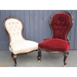 Two Victorian nursing chairs with carved back
