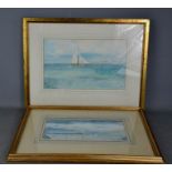 A pair of watercolours, Sailing off Whitstable, 28 by 12cm, 32 by 20cm.
