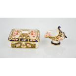 A Royal Crown Derby miniature coal scuttle, and trinket box 10½ by 9½ by 3½cm