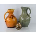 Two large Studio pottery jugs by John Vasey and John Pollex together with a Poole pottery vase -