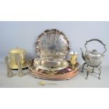 A quantity of silver plate to include teapot, trays , bud vases etc