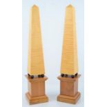 A pair of David Linley sycamore and calamander wood obelisks 46.5cm