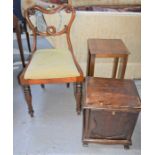 A coal purdonium, oak table and Victorian chair.