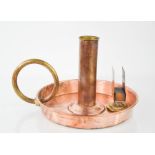 A large 19th century copper & brass chamber stick and matchbox holder, by E Farres of London,