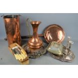 A quantity of silverplate and copper to include a copper coal bucket