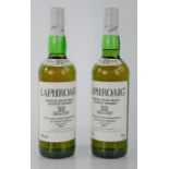 Two bottles of Laphroaig 10yr old Single Islay malt Scotch whisky