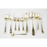 A group of various silver spoons, and one fork, 5.9toz.