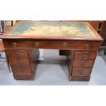 A 19th century mahogany pedestal desk with leather top - 74cm high x 120cm wide x 69cm