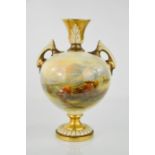 A fine Royal Worcester vase, painted by John Stinton, decorated with four highland cattle in