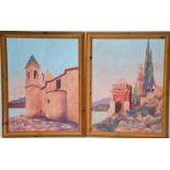 Paul Tracey, a pair of acrylic on paper pictures, depicting views in the mediterranean.