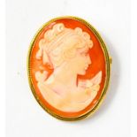 A 19th century cameo brooch, in a gold (untested) setting, 4cm high.