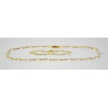 A 9ct gold and natural pearl bracelet and necklace set, 10.2g.