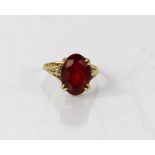 A vintage 9ct gold oval redstone ring, size N1/2, 2.8g