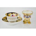 A Royal Crown Derby posy holder, together with a porcelain cup and saucer.